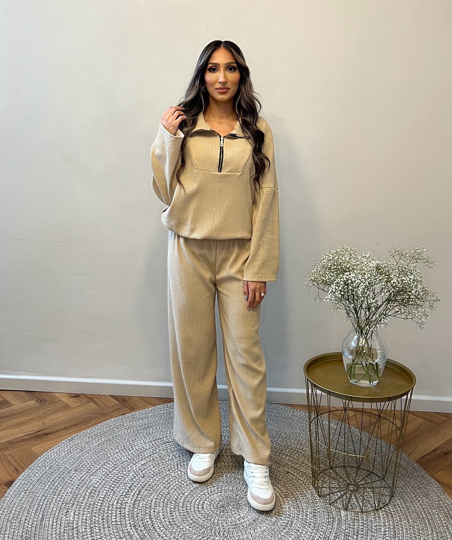 Nina Long Sleeve Half Zipped Ribbed Coord Set