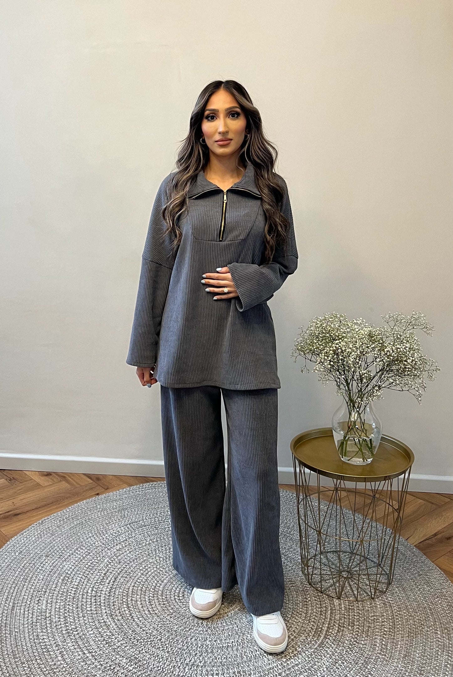 Nina Long Sleeve Half Zipped Ribbed Coord Set