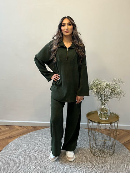 Nina Long Sleeve Half Zipped Ribbed Coord Set